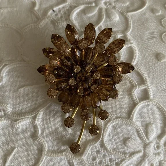 😄MIRIAM HASKELL vintage PIN BROOCH SIGNED RARE GOLD jewelry MOTHERS DAYgift